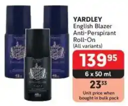 Makro YARDLEY English Blazer Anti-Perspirant Roll-On offer