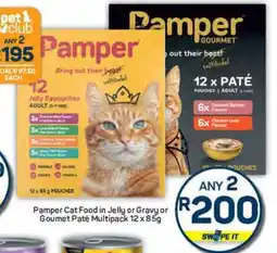 Pick n Pay Pamper Cat Food in Jelly or Gravy or Gourmet Paté Multipack 12 x 85g offer