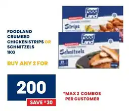 Econo Foods Foodland crumbed chicken strips or schnitzels offer