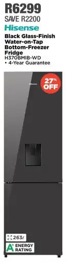 House & Home Hisense Black Glass-Finish Water-on-Tap Bottom-Freezer Fridge offer