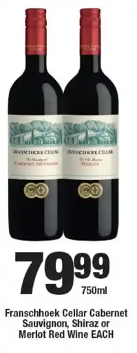 OK Liquor Franschhoek Cellar Cabernet Sauvignon, Shiraz or Merlot Red Wine offer