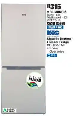 OK Furniture Metallic Bottom-Freezer Fridge KBF631/2ME offer
