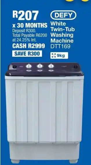 OK Furniture DEFY White Twin-Tub Washing Machine DTT169 offer