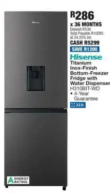 OK Furniture Hisense Titanium Inox-Finish Bottom-Freezer Fridge with Water Dispenser H310BIT-WD offer