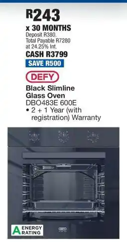 OK Furniture Defy Black Slimline Glass Oven DBO483E 600E offer