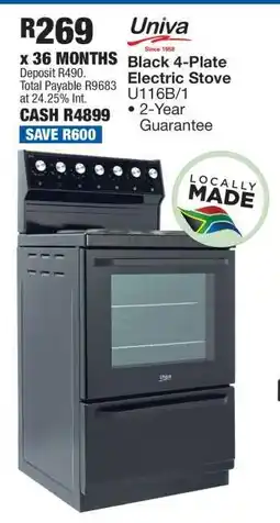 OK Furniture Univa Black 4-Plate Electric Stove U116B/1 offer