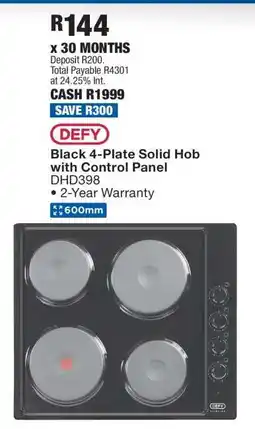 OK Furniture Defy Black 4-Plate Solid Hob with Control Panel offer