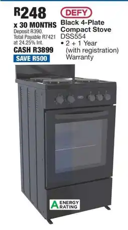 OK Furniture Defy Black 4-Plate Compact Stove DSS554 offer