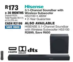 OK Furniture Hisense 3.1-Channel Soundbar with Wireless Subwoofer offer