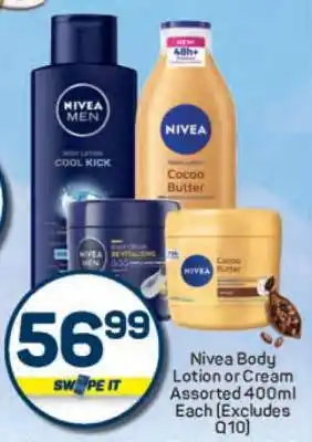 Pick n Pay Nivea Body Lotion or Cream Assorted 400ml Each (Excludes Q10) offer