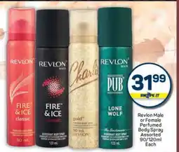 Pick n Pay Revlon Male or Female Perfumed Body Spray Assorted 90/120ml Each offer