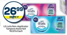 Pick n Pay Lil-Lets Non-Applicator Tampons Assorted 16/20s Each offer