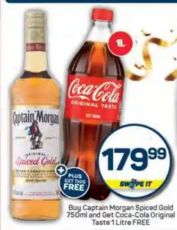 Pick n Pay Captain Morgan Spiced Gold 750ml and Coca-Cola Original Taste 1L offer