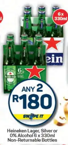 Pick n Pay Heineken Lager, Silver or 0% Alcohol 6 x 330ml offer