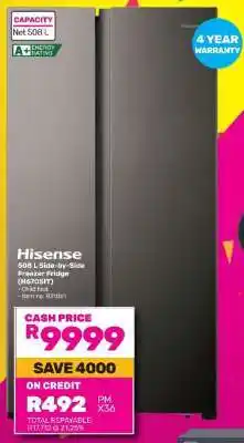 Game Hisense 508L Side-by-Side Freezer Fridge offer