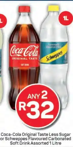 Pick n Pay Coca-Cola Original Taste Less Sugar or Schweppes Flavoured Carbonated Soft Drink Assorted 1 Litre offer