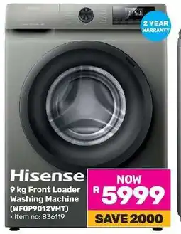 Game Hisense 9 kg Front Loader Washing Machine (WFPQ9012VMT) offer