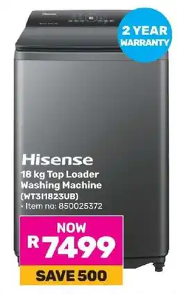 Game Hisense 18 kg Top Loader Washing Machine (WT31H823UB) offer