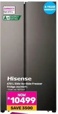 Game Hisense 670 L Side-by-Side Freezer Fridge (H670SIT) offer