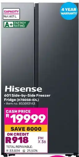Game Hisense 601 Side-by-Side Freezer Fridge (H780S8-IDL) offer