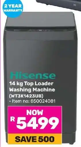 Game Hisense 14 kg Top Loader Washing Machine (WT3K1423UB) offer