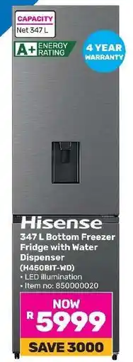 Game Hisense 347 L Bottom Freezer Fridge with Water Dispenser offer