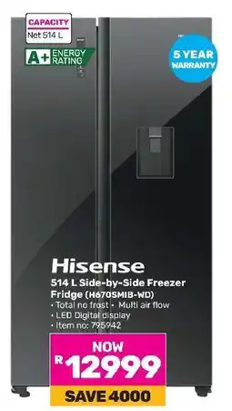 Game Hisense 514 L Side-by-Side Freezer Fridge (H670SMIB-wd) offer