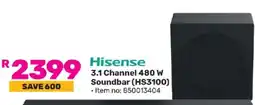 Game Hisense 3.1 Channel 480 W Soundbar (HS3100) offer