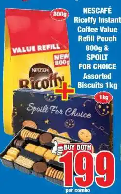 Boxer NESCAFÉ Ricoffy Instant Coffee Value Refill Pouch 800g & SPOILT FOR CHOICE Assorted Biscuits 1kg offer