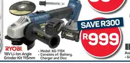 Pick n Pay Hypermarket RYOBI 18V Li-ion Angle Grinder Kit 115mm offer