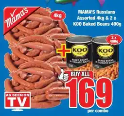 Boxer MAMA'S Russians Assorted 4kg & 2 x KOO Baked Beans 400g offer