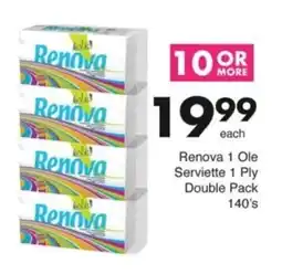 Save Hyper Renova 1 Ole Serviette 1 Ply Double Pack offer