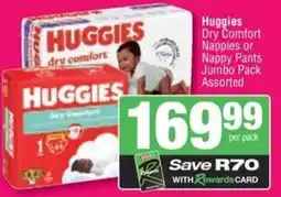 Spar Savemor Huggies Dry Comfort Nappies or Nappy Pants Jumbo Pack Assorted offer