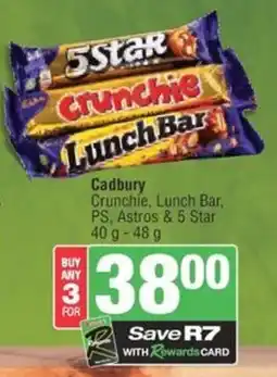 Spar Savemor Cadbury Crunchie, Lunch Bar. PS, Astros & 5 Star offer