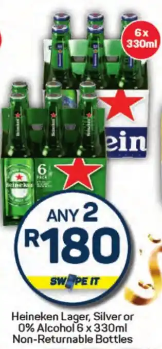 Pick n Pay Heineken Lager, Silver or 0% Alcohol Non-Returnable Bottles offer