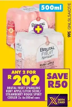 Shoprite BRUTAL FRUIT SPARKLING RUBY APPLE/LITCHI SÈCHE/STRAWBERRY ROUGE SPIRIT COOLER 2x 6x500ml cans offer