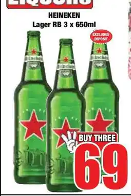 Boxer HEINEKEN LAGER RB 3 X 650ML offer