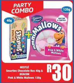 Boxer NESTLÉ Smarties Chocolate Box 40g & BEACON Pink & White Mallows 135g offer