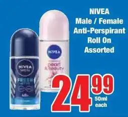 Boxer NIVEA Male / Female Anti-Perspirant Roll On Assorted offer