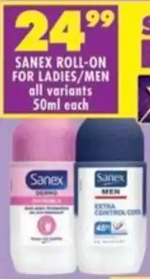Shoprite Sanex roll-on for ladies/ men all variants offer
