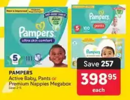 Makro PAMPERS Active Baby, Pants or Premium Nappies Megabox offer