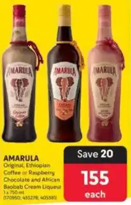 Makro AMARULA Original, Ethiopian Coffee or Raspberry Chocolate and African Baobab Cream Liqueur offer