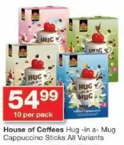 Checkers House of Coffees Hug-in a- Mug Cappuccino Sticks All Variants offer