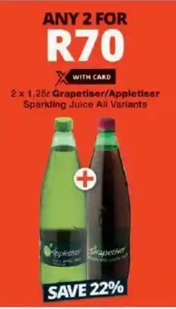 Checkers Grapetiser/ Appletiser Sparkling Juice All Variants offer
