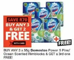 Checkers Domestos Power 5 Pine/ Ocean Scented Rimblocks offer