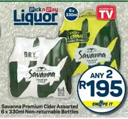 Pick n Pay Savanna Premium Cider Assorted 6 x 330ml Non-Returnable Bottles offer