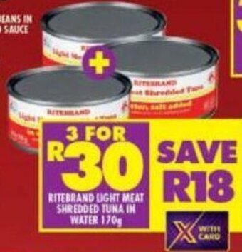 Shoprite Ritebrand Light Meat Shredded Tuna in Water 170g offer