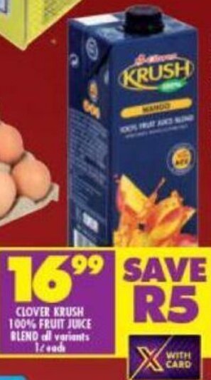 Shoprite Clover Krush 100% Fruit Juice Blend offer