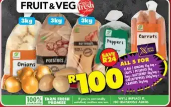 Shoprite Class 1 Onions 3kg bag+Class 1 Potatoes 3kg bag+ Butternut 3kg bag+Green Peppers 500g bag+ Carrots 1kg bag offer