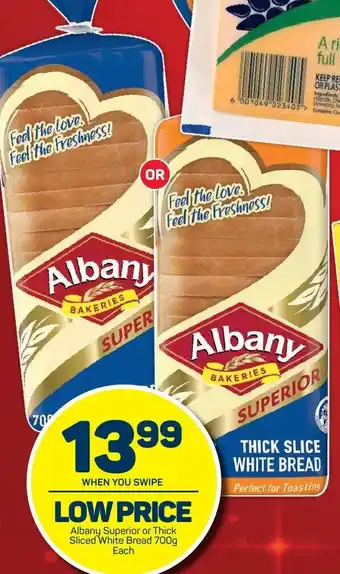 Pick n Pay Albany Superior or Thick Sliced White Bread 700g offer